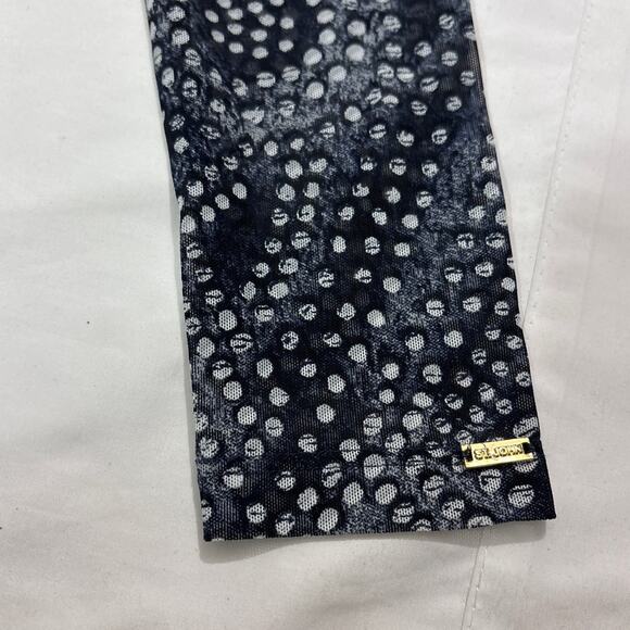 ST. John Women Small Blue Mock Neck Sheer Mesh Abstract Artsy Long Sleeve Blouse - Picture 3 of 6